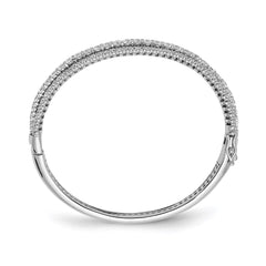 Sterling Shimmer Sterling Silver Rhodium-plated 116 Stone CZ Hinged Bangle Bracelet QB1344
