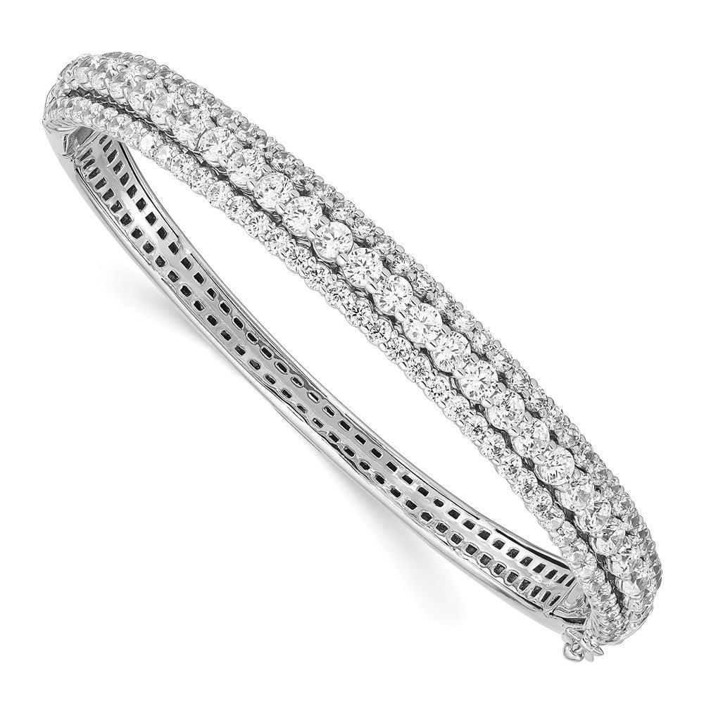 Sterling Shimmer Sterling Silver Rhodium-plated 116 Stone CZ Hinged Bangle Bracelet QB1344