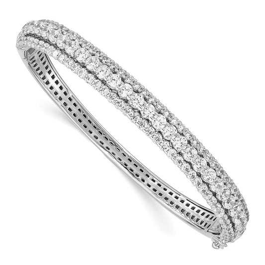 Sterling Shimmer Sterling Silver Rhodium-plated 116 Stone CZ Hinged Bangle Bracelet QB1344