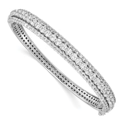 Sterling Shimmer Sterling Silver Rhodium-plated 116 Stone CZ Hinged Bangle Bracelet QB1344