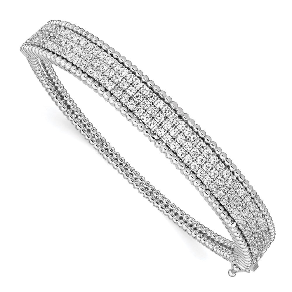 Sterling Shimmer Sterling Silver Rhodium-plated 137 Stone CZ Hinged Bangle Bracelet QB1345