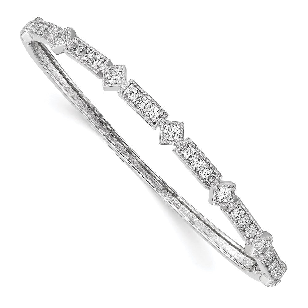 Sterling Shimmer Sterling Silver Rhodium-plated 25 Stone CZ Hinged Bangle Bracelet QB1348