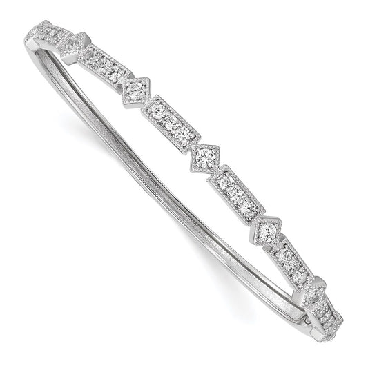 Sterling Shimmer Sterling Silver Rhodium-plated 25 Stone CZ Hinged Bangle Bracelet QB1348