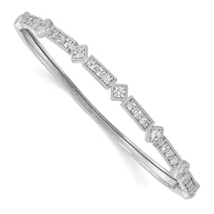 Sterling Shimmer Sterling Silver Rhodium-plated 25 Stone CZ Hinged Bangle Bracelet QB1348