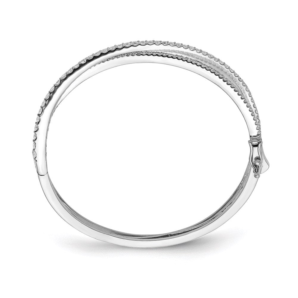 Sterling Shimmer Sterling Silver Rhodium-plated 177 Stone CZ Hinged Criss Cross Bangle Bracelet QB1351