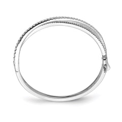 Sterling Shimmer Sterling Silver Rhodium-plated 177 Stone CZ Hinged Criss Cross Bangle Bracelet QB1351