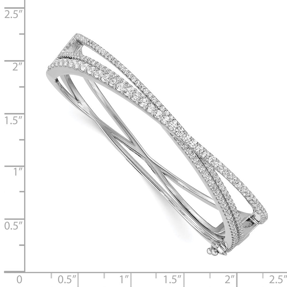 Sterling Shimmer Sterling Silver Rhodium-plated 177 Stone CZ Hinged Criss Cross Bangle Bracelet QB1351