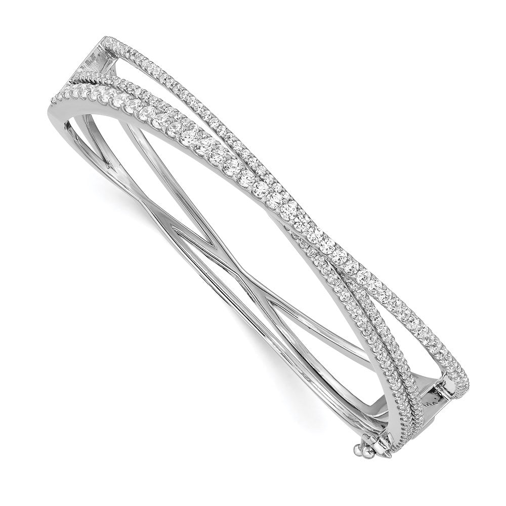 Sterling Shimmer Sterling Silver Rhodium-plated 177 Stone CZ Hinged Criss Cross Bangle Bracelet QB1351