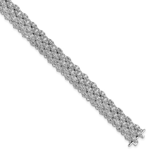 Sterling Shimmer Sterling Silver Rhodium-plated 6.75 inch 315 Stone CZ Mesh Bracelet QB1358-6.75