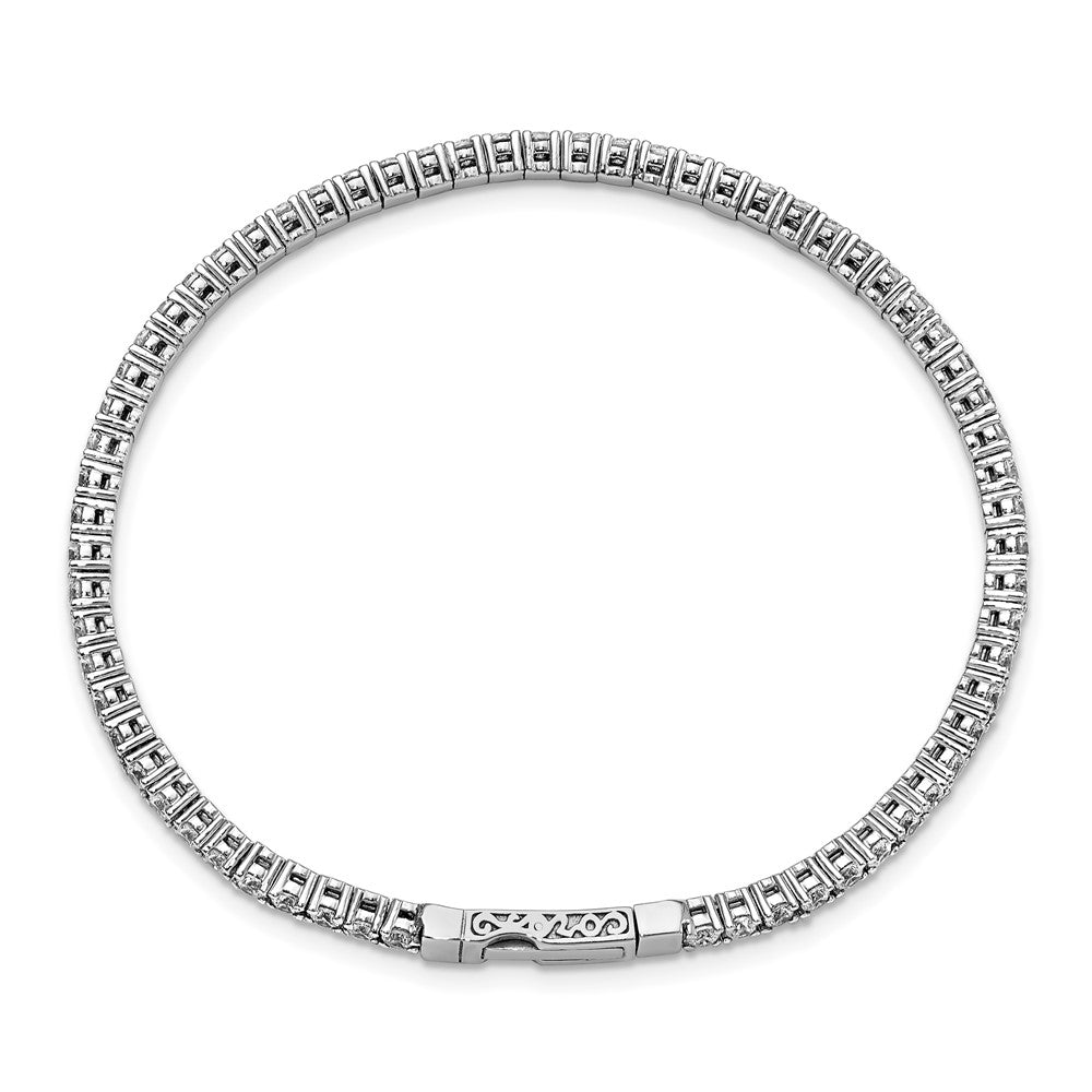 Sterling Shimmer Sterling Silver Rhodium-plated 65 Stone CZ Flexible Bangle Bracelet QB1361
