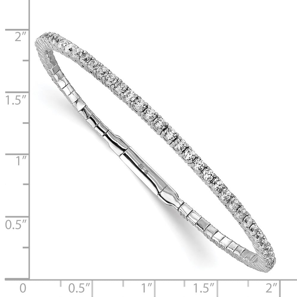 Sterling Shimmer Sterling Silver Rhodium-plated 65 Stone CZ Flexible Bangle Bracelet QB1361
