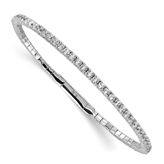 Sterling Shimmer Sterling Silver Rhodium-plated 65 Stone CZ Flexible Bangle Bracelet QB1361