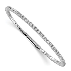 Sterling Shimmer Sterling Silver Rhodium-plated 65 Stone CZ Flexible Bangle Bracelet QB1361