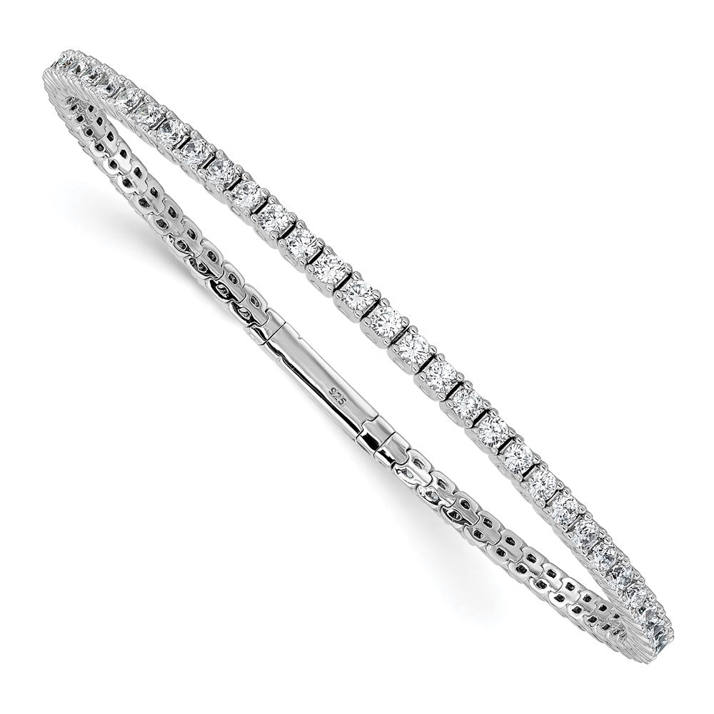 Sterling Silver Rhodium-plated CZ 8in Flexible Bangle Bracelet QB1363-8