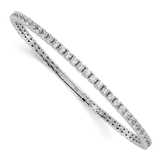 Sterling Silver Rhodium-plated CZ 8in Flexible Bangle Bracelet QB1363-8