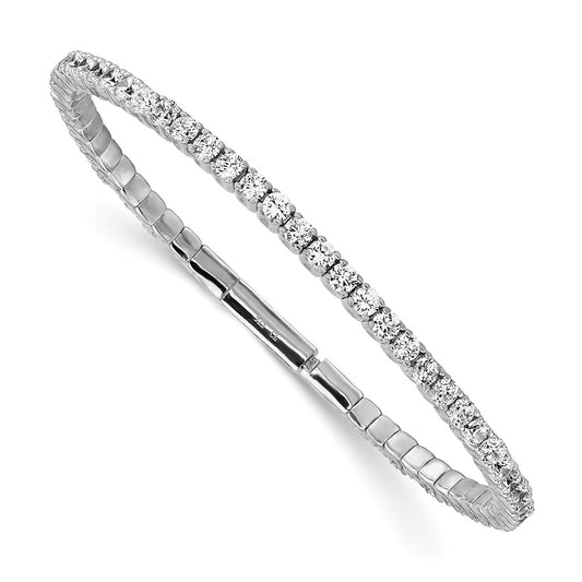 Sterling Shimmer Sterling Silver Rhodium-plated 51 Stone CZ Flexible Bangle Bracelet QB1363