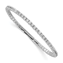 Sterling Shimmer Sterling Silver Rhodium-plated 51 Stone CZ Flexible Bangle Bracelet QB1363