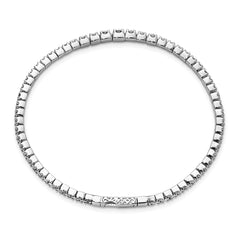 Sterling Shimmer Sterling Silver Rhodium-plated 61 Stone CZ Flexible Bangle Bracelet QB1364