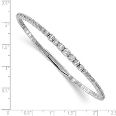 Sterling Shimmer Sterling Silver Rhodium-plated 61 Stone CZ Flexible Bangle Bracelet QB1364