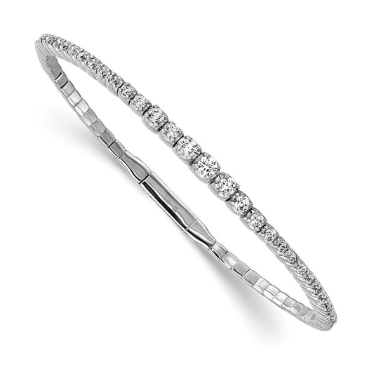 Sterling Shimmer Sterling Silver Rhodium-plated 61 Stone CZ Flexible Bangle Bracelet QB1364