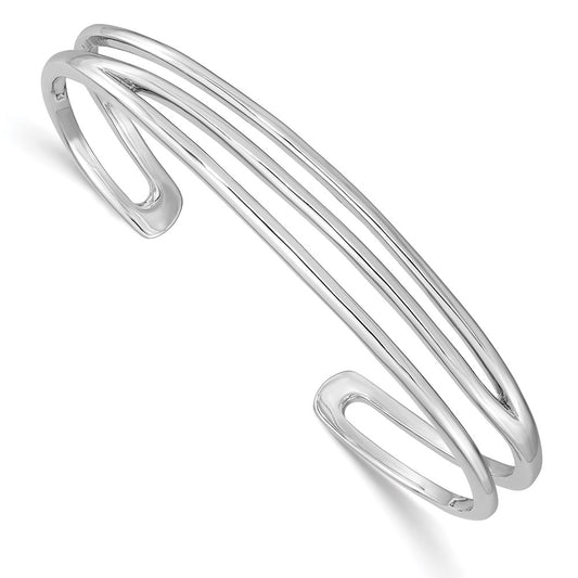 Sterling Silver RH-plated Polished Three Line Cuff Bangle QB1370