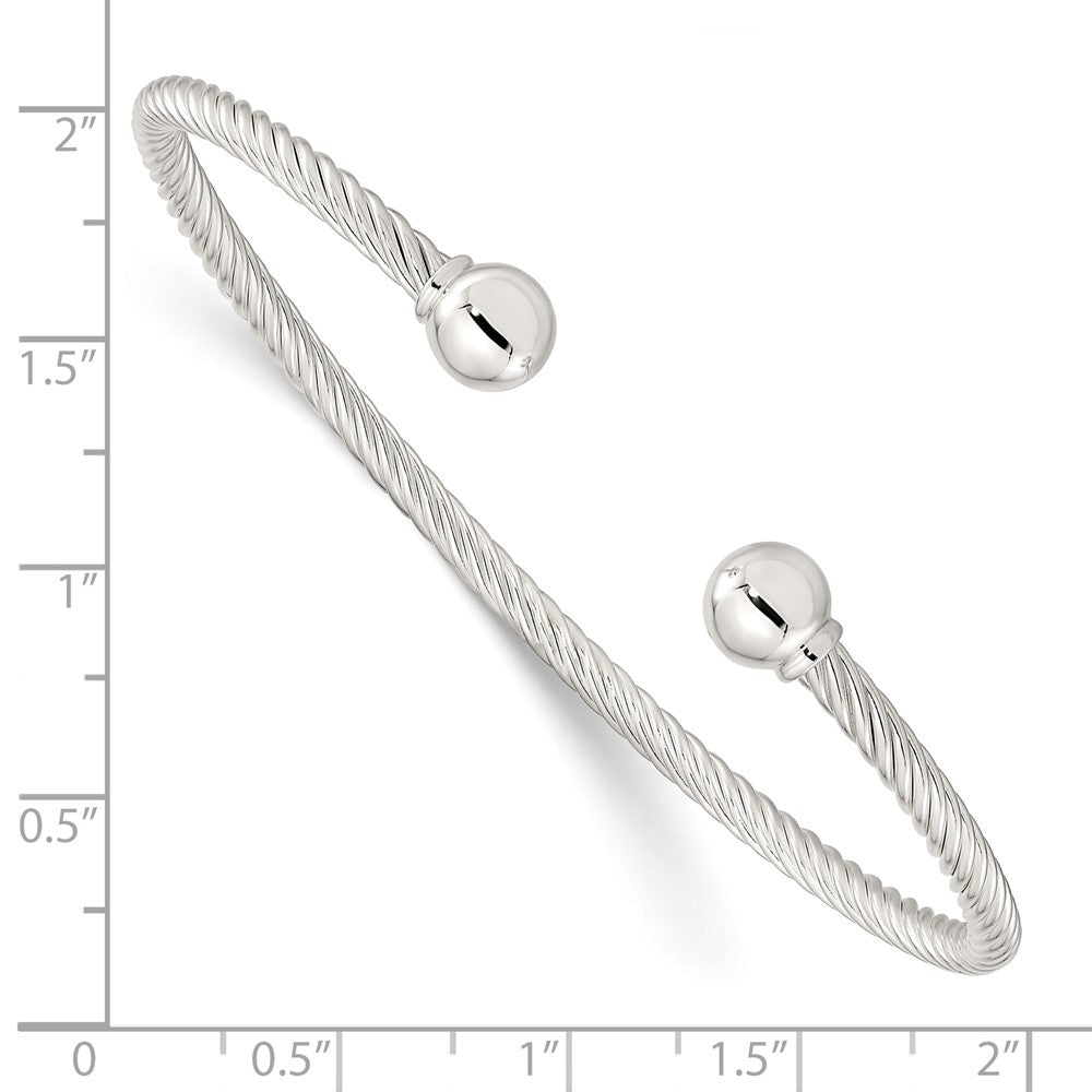 Sterling Silver Polished Twisted w/1 Thread Ball Cuff Bangle QB1380