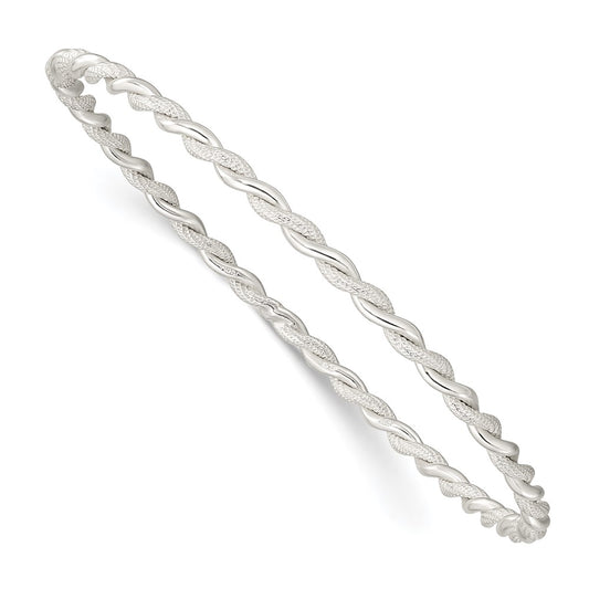 Sterling Silver Polished and Textured Twisted 3mm Slip-on Bangle QB1397