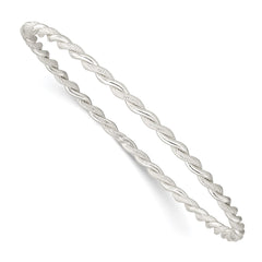 Sterling Silver Polished and Textured Twisted 3mm Slip-on Bangle QB1397