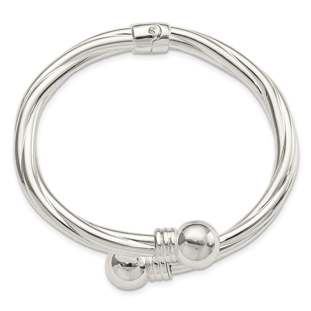 Sterling Silver Polished Twist Patterned Hinged Bangle QB1405