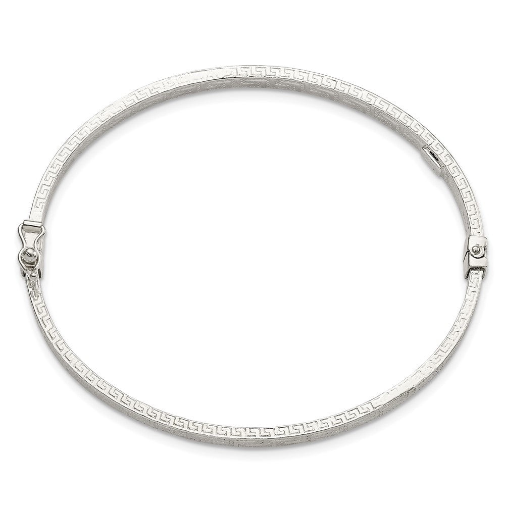 Sterling Silver Polished Greek Key Design Hinged Bangle QB1420