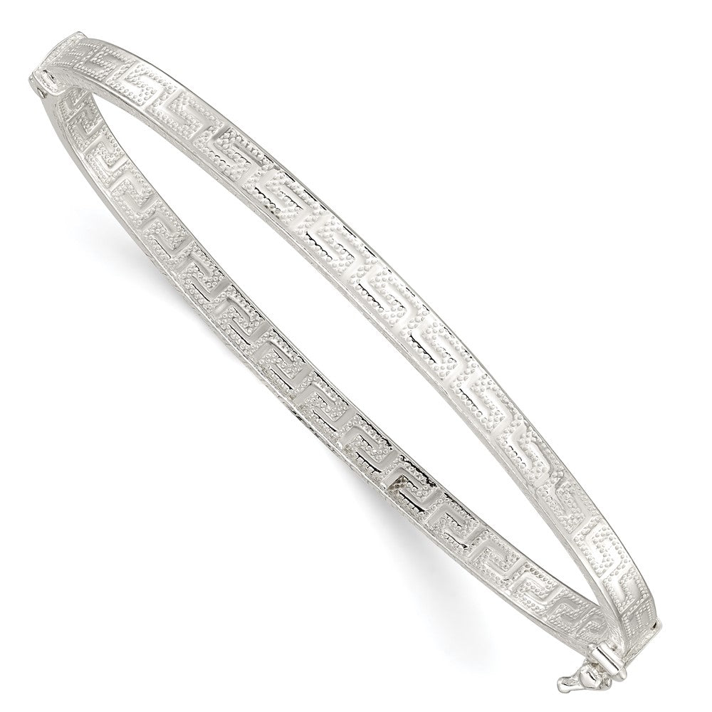 Sterling Silver Polished Greek Key Design Hinged Bangle QB1420
