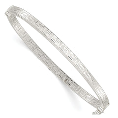 Sterling Silver Polished Greek Key Design Hinged Bangle QB1420