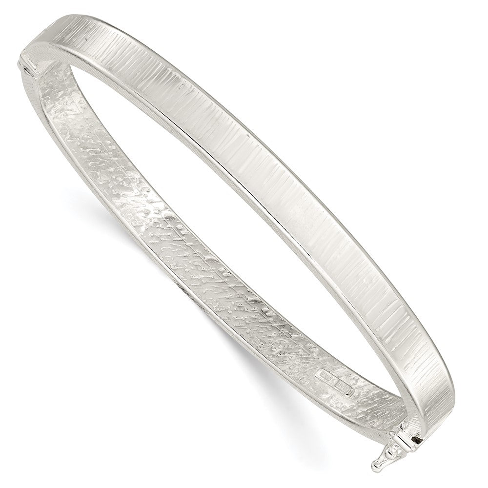 Sterling Silver Polished & Textured Hinged Bangle QB1421