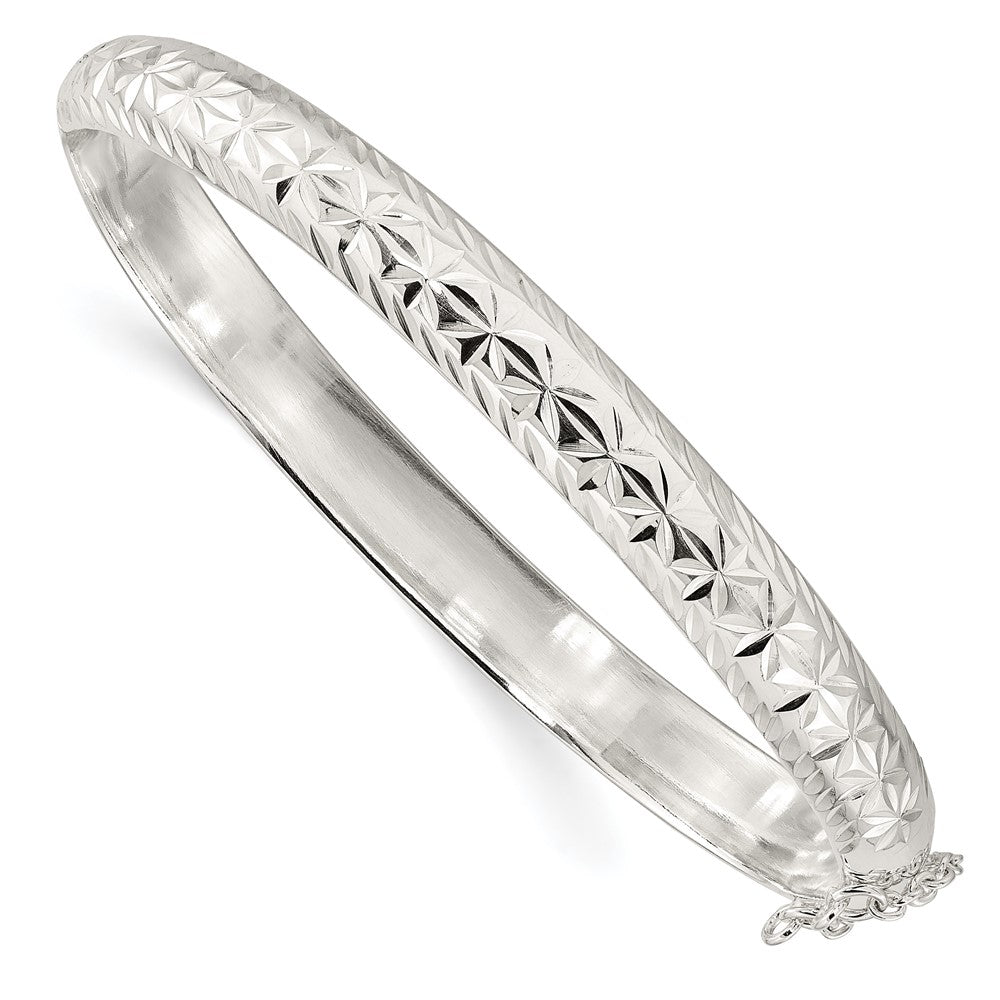 Sterling Silver Polished and D/C 7.25mm Hinged Bangle QB1425