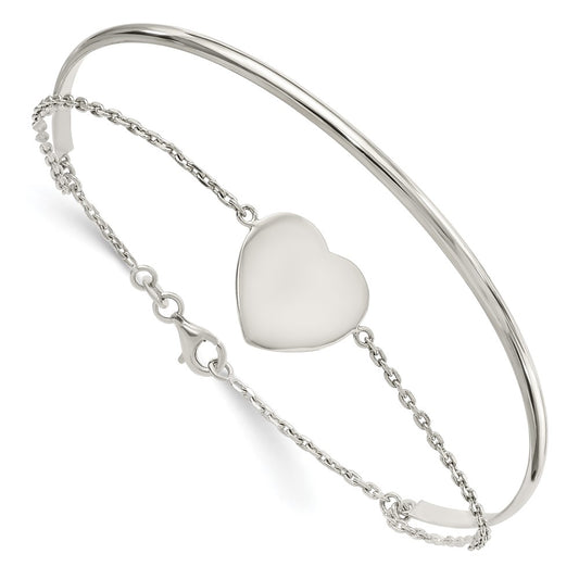 Sterling Silver Polished Heart Bracelet/Bangle QB1436