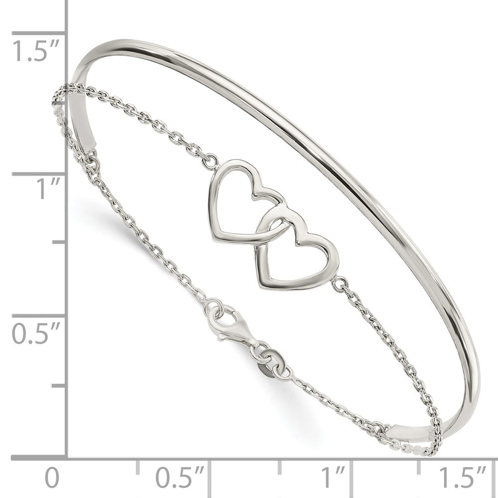 Sterling Silver Polished Double Heart and Bangle QB1437