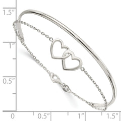 Sterling Silver Polished Double Heart and Bangle QB1437