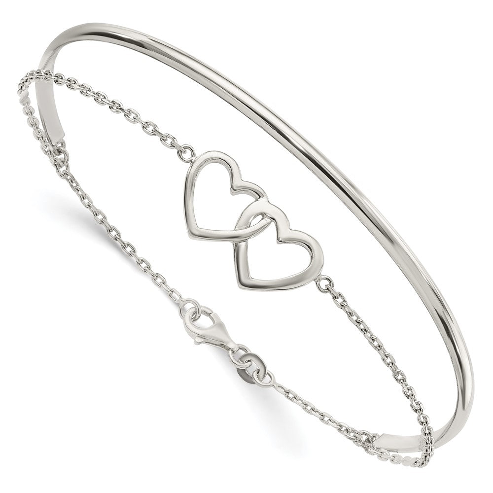 Sterling Silver Polished Double Heart and Bangle QB1437