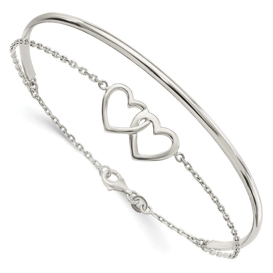 Sterling Silver Polished Double Heart and Bangle QB1437