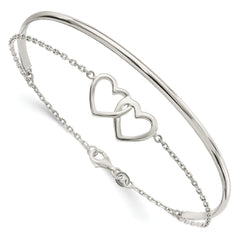 Sterling Silver Polished Double Heart and Bangle QB1437