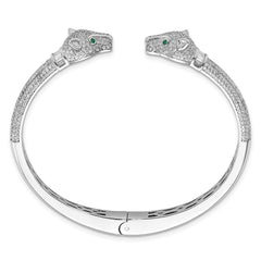 Sterling Silver Rhodium-plated Polished CZ Lioness Hinged Cuff Bangle QB1445