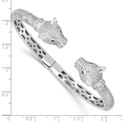 Sterling Silver Rhodium-plated Polished CZ Lioness Hinged Cuff Bangle QB1445