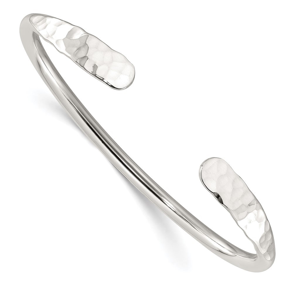 Sterling Silver Polished with Hammered Ends Cuff Bangle QB1450