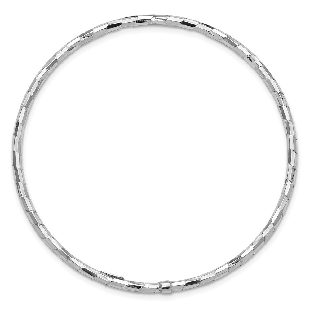 Sterling Silver Rhodium-plated Polished & Diamond-cut Slip On Bangle QB1480