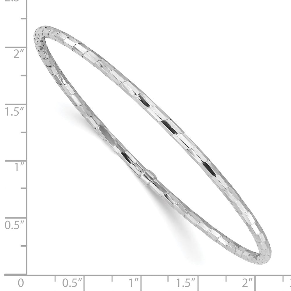Sterling Silver Rhodium-plated Polished & Diamond-cut Slip On Bangle QB1480