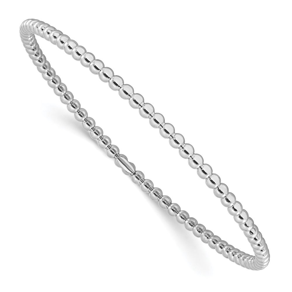 Sterling Silver Rhodium-plated Polished Beaded Slip-On Bangle QB1482