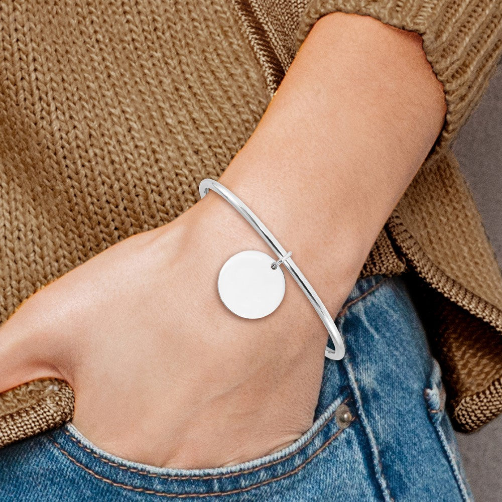 Sterling Silver Rhodium-plated w/Disc Dangle Slip on Bangle QB1483