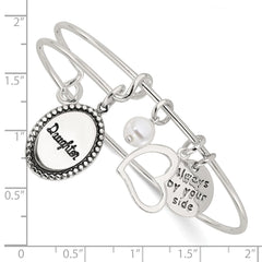 Sterling Silver Antiqued Syn. Pearl Daughter Charm Adjustable Bangle QB1504