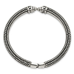 Sterling Silver Polished and Antiqued Beaded Hinged Bangle Bracelet QB1507