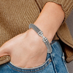 Sterling Silver Polished and Antiqued Beaded Hinged Bangle Bracelet QB1507